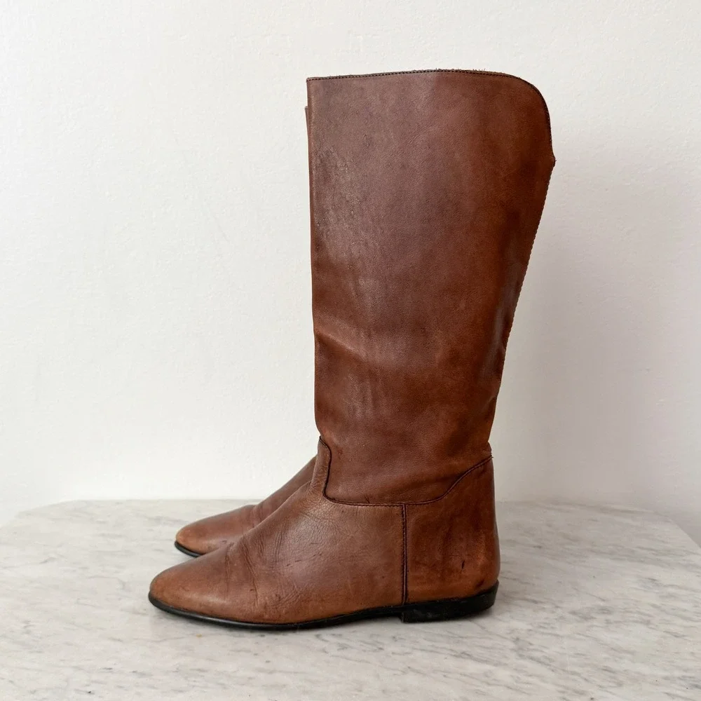 MIA Knee High Riding Boots Vintage Leather Flat Pointed Toe 8.5B Brown Brazil